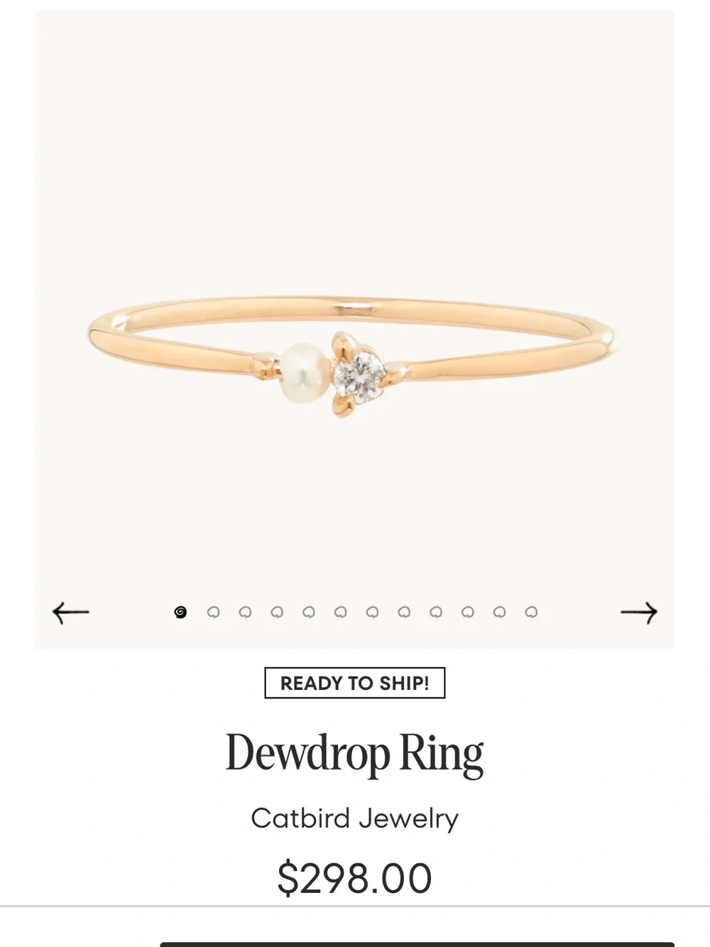 Catbird 14k Gold Dewdrop Ring Size 7